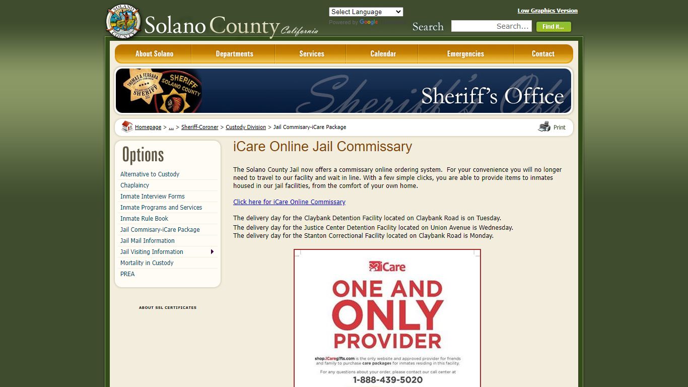 Solano County - Jail Commisary-iCare Package