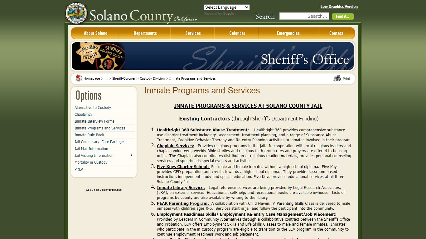 Solano County - Inmate Programs and Services